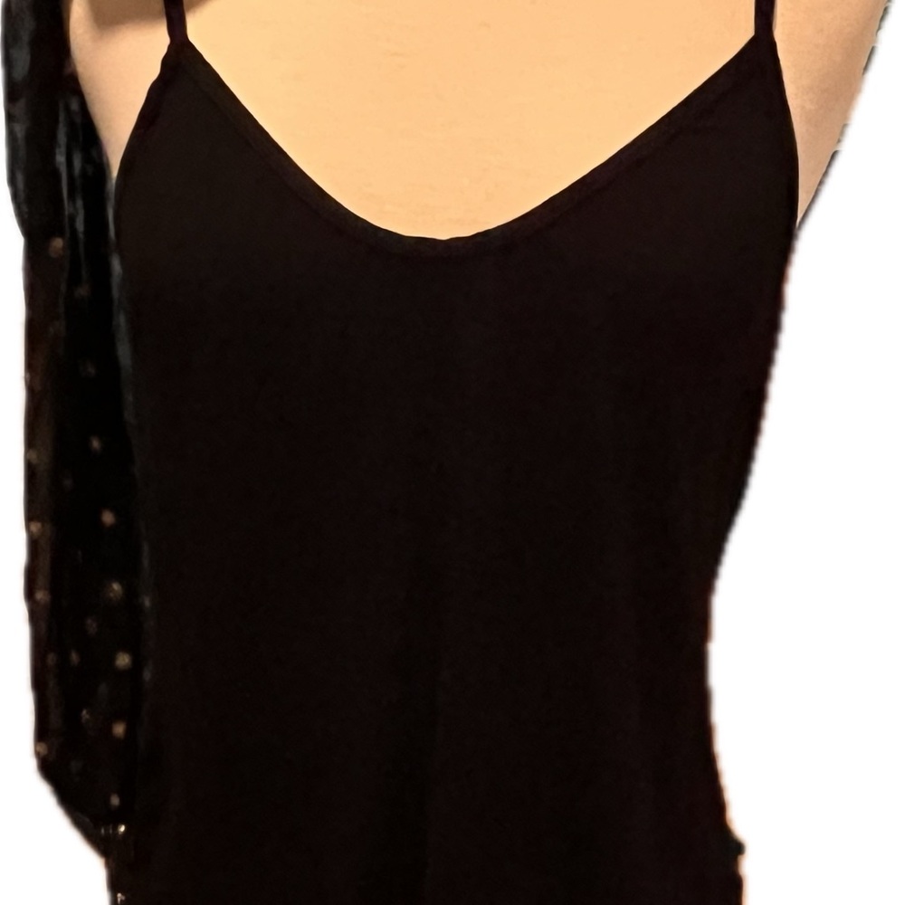 Evereve Sheer Black With Gold Dots Long Sleeve Mockneck Blouse with Cami Size M - Picture 6 of 11